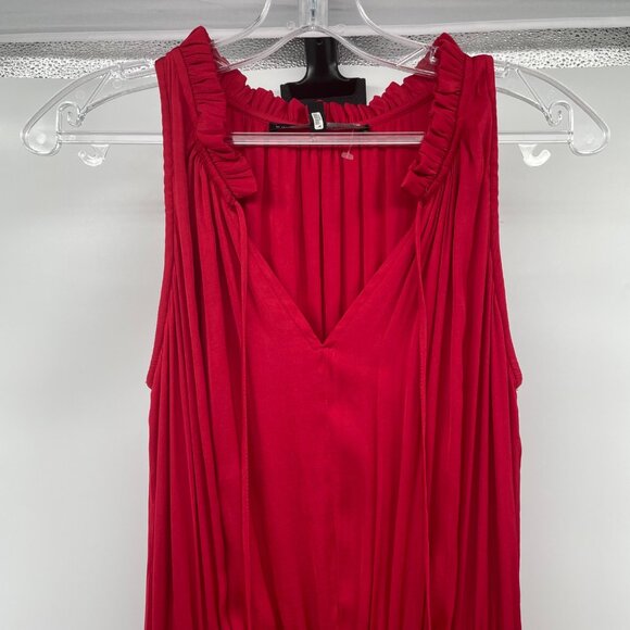 WHBM Womens Sleeveless Maxi Dress Ruffle Neck Red Size XXS - Picture 2 of 9